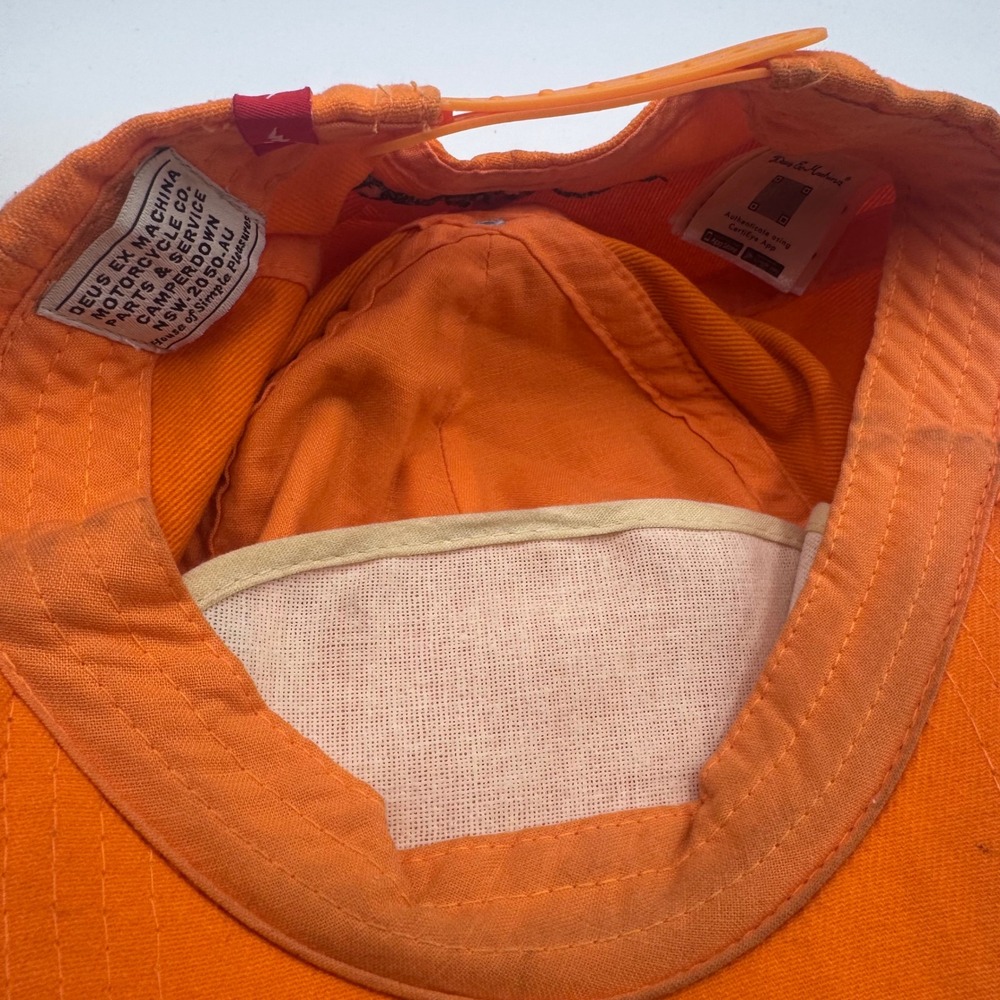 Deus Ex Machina Orange Snapback Hat Motorcycle Parts & Service Logo Cap - Picture 6 of 8